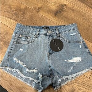 White Fox Distressed Push my Buttons Denim Shorts